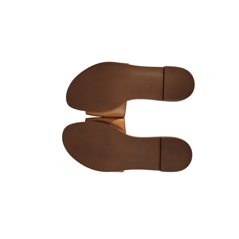 Cole Haan Flynn Logo Carmel Slide Sandals British Tan Leather Womens Flat - Picture 2 of 3